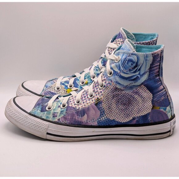 Converse All Star High Top Floral Sneakers Shoes Women's US 8 Purple Blue Chucks - Picture 4 of 7